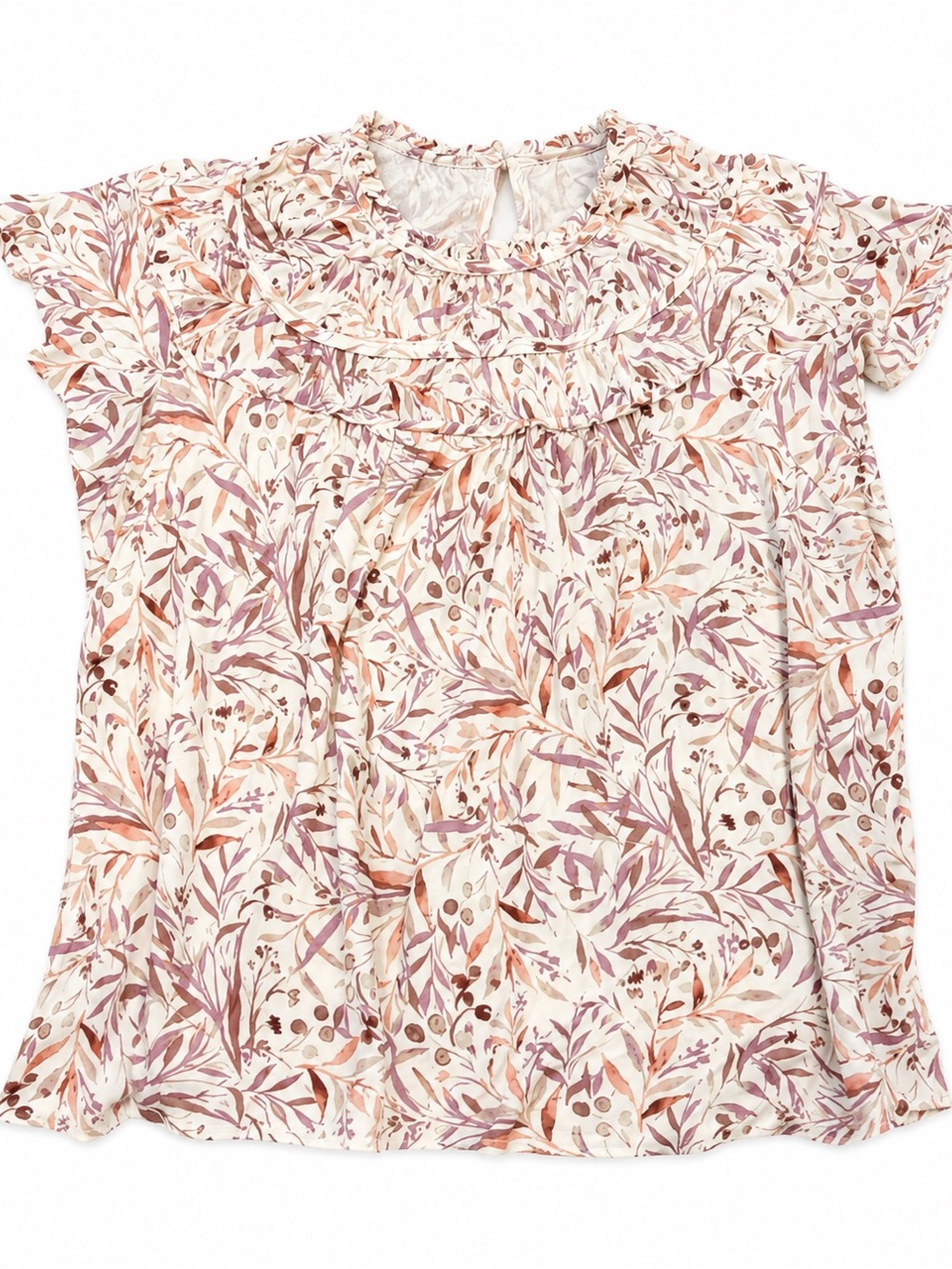 LOFT Cream Blouse with Mauve and Peach Floral Print